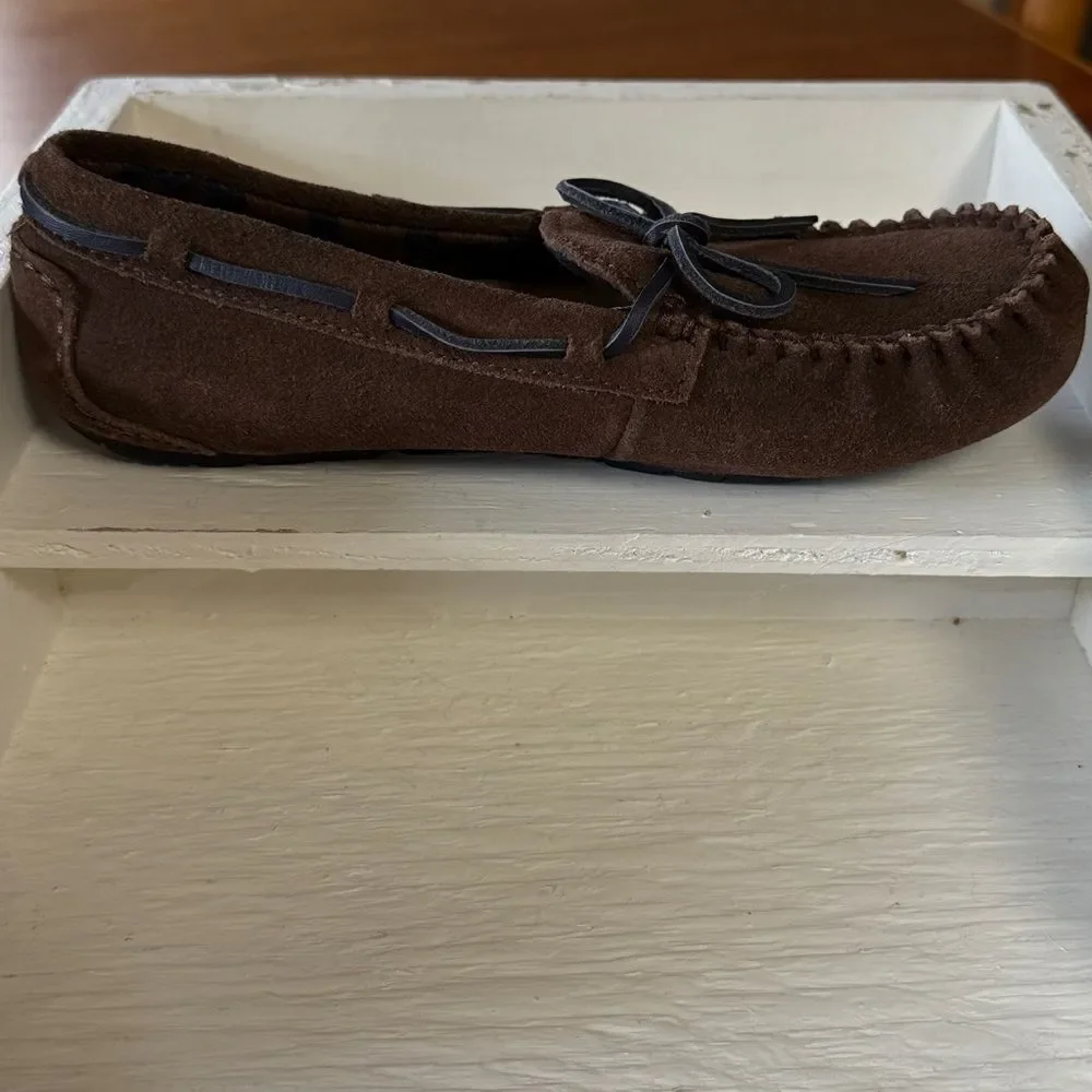 UGG Kids Chocolate Slipon Moccasin Suede Loafers with Bow Brown Size 3